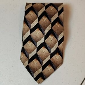 CARLO PALAZZI Couture Men's 100% Silk Necktie Designer Geometric Brown